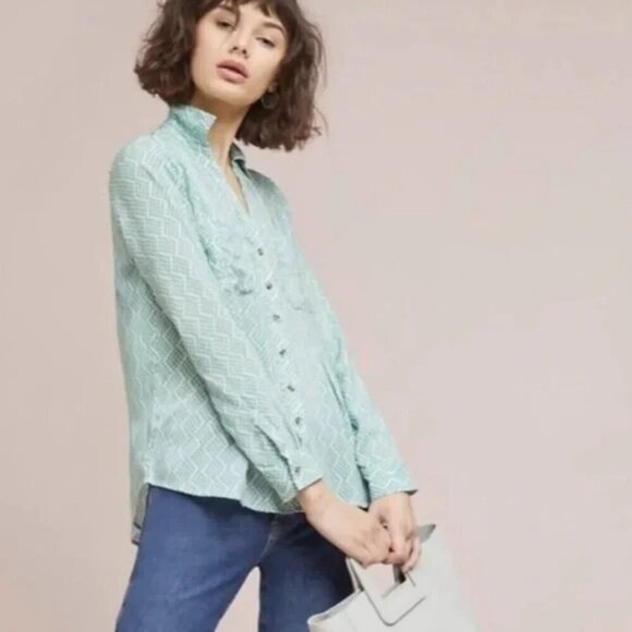 Maeve By Anthropologie Rochelle Button Blouse Women Size 6 - Picture 1 of 10